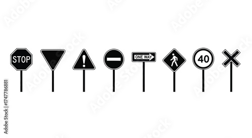 Collection of standard traffic signs and road signals for safety and navigation vector