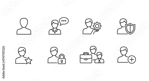 Hand drawn user profile icons representing account security communication and teamwork vector