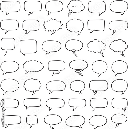 Hand-Drawn Doodle Style Set of Blank Speech and Thought Bubbles for Comics and Dialogue
