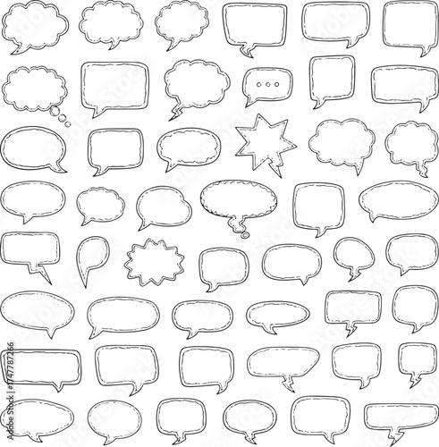 Large Set of Hand-Sketched Speech and Thought Bubbles with Drop Shadow for Interactive Design
