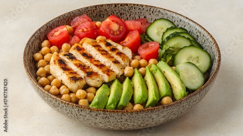 Wallpaper Mural Healthy grilled chicken salad with chickpeas, avocado and fresh vegetables Torontodigital.ca