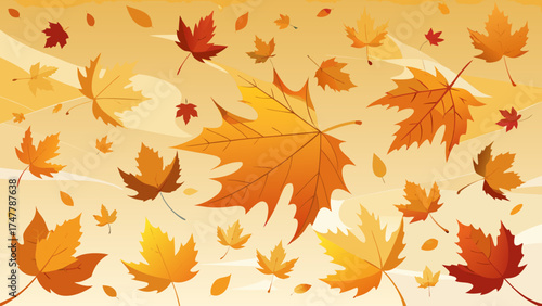 Vector art of autumn leaves falling vector illustration with yellow background design