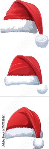 A single red vector stocking cap (Santa hat) with a fluffy white ball..eps