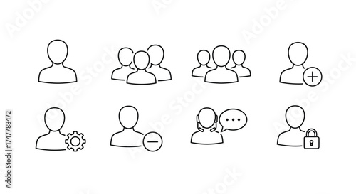 Diverse user profile icon set showing different user management and communication options vector
