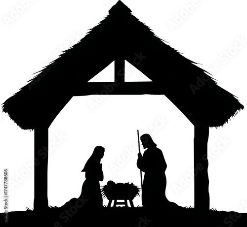 Serene nativity scene silhouette of holy family on christmas