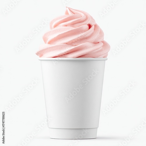 Light pink frozen yogurt in a white paper cup