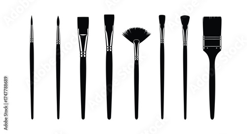 Collection of diverse makeup brushes featuring various shapes and sizes for artistic application vector