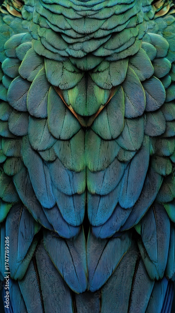 Obraz premium Vibrant Blue and Green Feather Texture of Parrot Close-Up