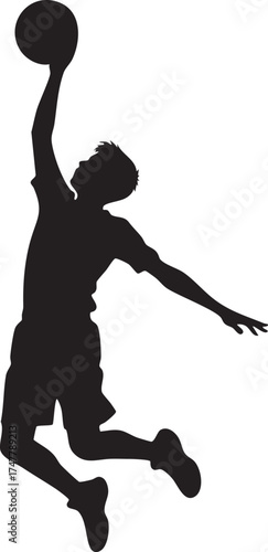 Silhouette of Basketball Player Dunking