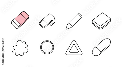 Collection of simple hand drawn erasers and geometric shapes for drawing and art projects vector