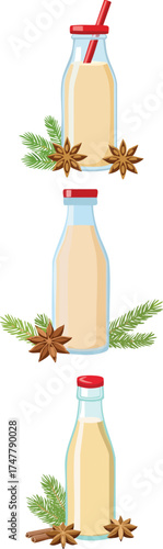 A bottle of traditional vector eggnog with a spice garnish..eps