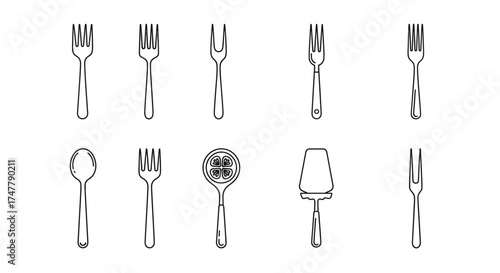 Collection of hand drawn utensils including forks spoons ladles and other kitchenware vector