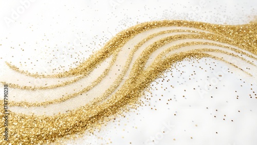 Elegant gold glitter waves and shimmering stars create a luxurious holiday background or celebratory texture