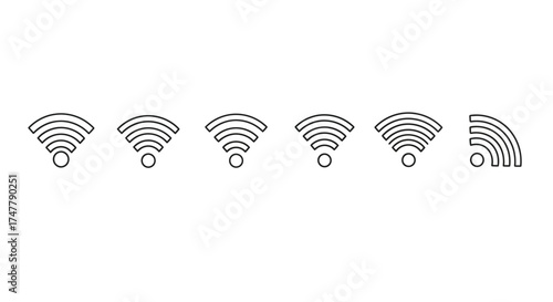 Collection of stylized wifi signal strength indicators in a simple line art design vector