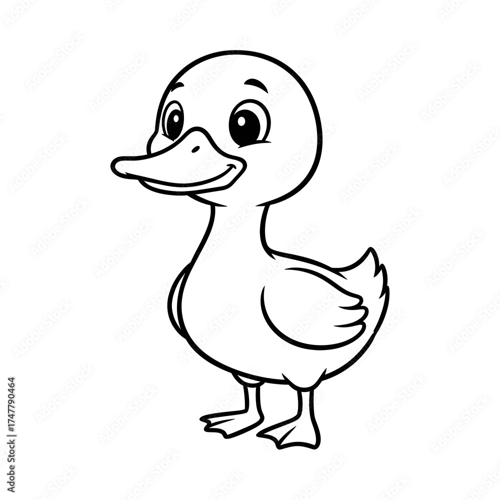 Fototapeta premium Adorable Duckling Cartoon Illustration with a Smiling Expression and Simple Design for Children's Books