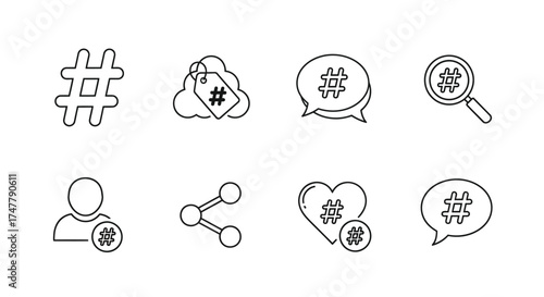 Set of hashtag icons representing social media trends communication and engagement concepts vector