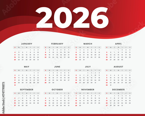 Modern and minimal 2026 calendar template with colorful wave design. Perfect for business, corporate, or personal use. Fully editable and printable layout