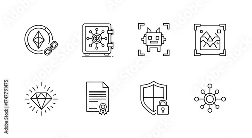 Hand drawn blockchain technology icons secure finance digital data network security concepts vector