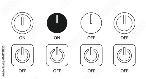 Set of power buttons on off round square icons symbol interface control elements vector