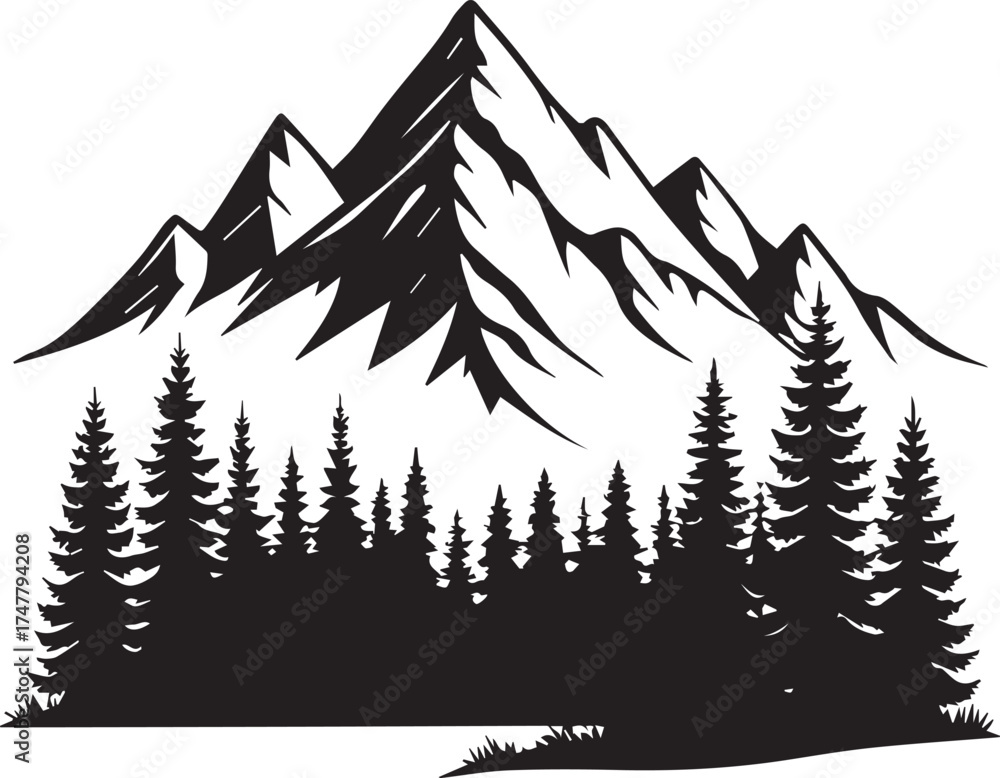 Obraz premium Winter forest landscape with snowy trees vector illustration
