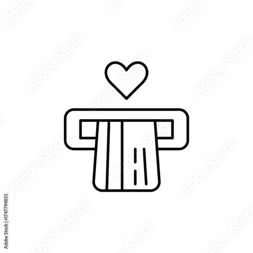 Credit card in ATM slot and heart. Secure banking, caring finances. Pixel perfect, editable stroke vector icon