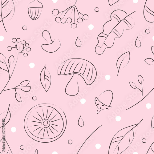 Autumn background. Autumn seamless pattern with leaves and berries.