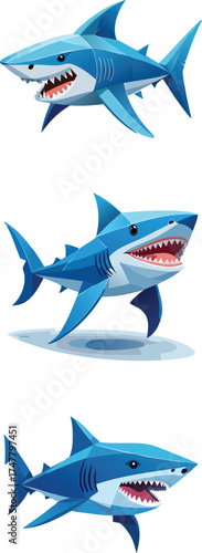 stylized, three-dimensional paper sculpture of a blue shark..eps