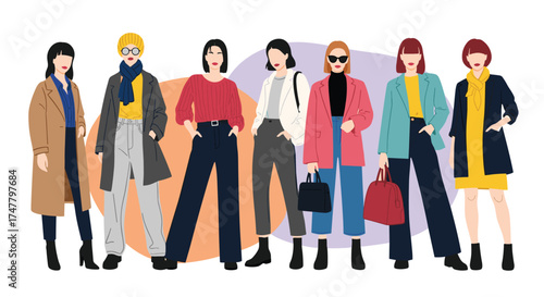 Fashionable women showcasing diverse styles and elegant outfits in the latest trends.