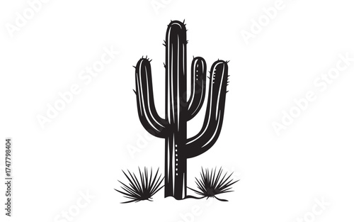 Desert Cactus Silhouette Vector  Saguaro Plant Outline Design