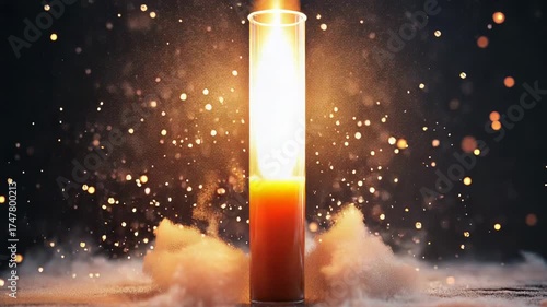 Test tube chemical reaction creating fire and sparks