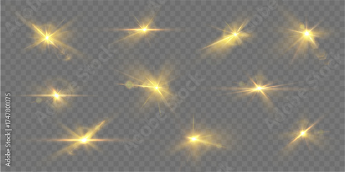 Pack of LED strobe spot lighting with radiant beams. Glowing streaks and sparkling flares create intense light effects. Perfect for stage design, concerts, parties, or creative digital visuals.