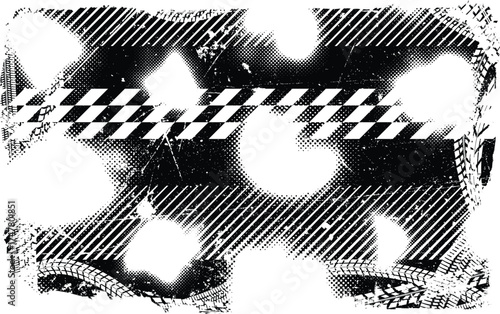Vector Print Textured Tire Track border frame. Design Element . Car tread silhouette . Mud splash grunge texture. Drift show