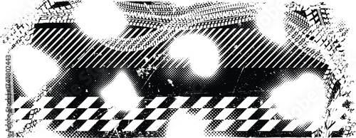 Vector Print Textured Tire Track border frame. Design Element . Car tread silhouette . Mud splash grunge texture. Drift show