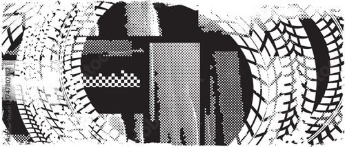 Vector Print Textured Tire Track border frame. Design Element . Car tread silhouette . Mud splash grunge texture. Drift show