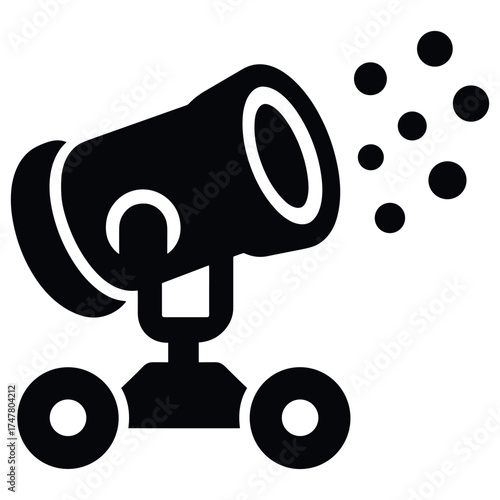 Black icon of spotlight on wheels for stage lighting illustration