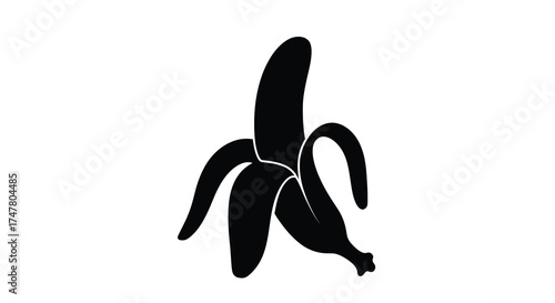 Isolated black silhouette of a peeled banana with a stylized outline symbolizing fruit and healthy food silhouette