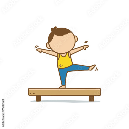 Cartoon Gymnast on Balance Beam – Kids Sports Illustration