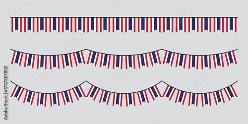 Seamless flag of Thailand party bunting border. Flat design illustration.	