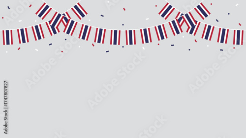 Seamless flag of Thailand party bunting border. Flat design illustration.	