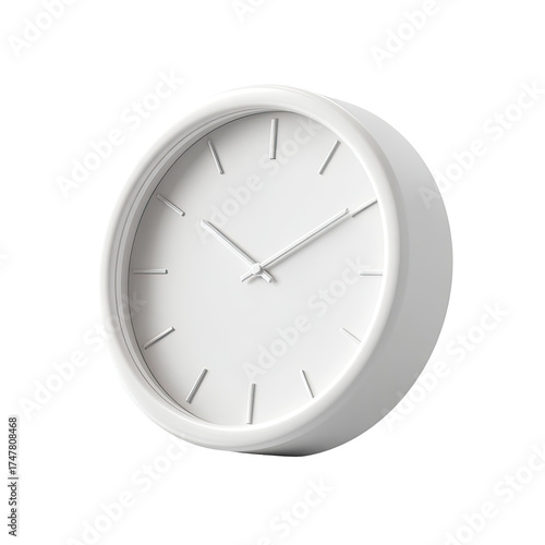 Wallpaper Mural A minimalist white analog clock with simple hour and minute hands, set against a black background, viewed at a three-quarter angle Torontodigital.ca