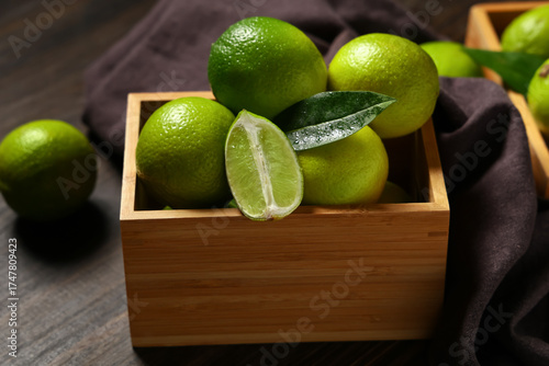 Fresh green limes and slice...