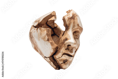 Shattered and fragmented sculpture of a human face.