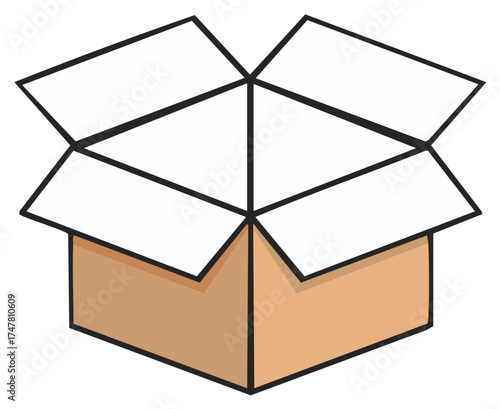 Open cardboard box with flaps; packaging, delivery, storage; empty container, recycling concept