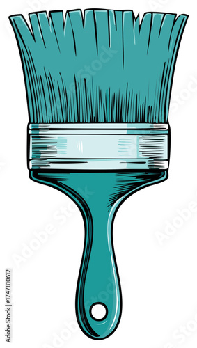 Aqua Paintbrush Illustration: Bristles, Ferrule, Handle for Painting and Artistic Projects