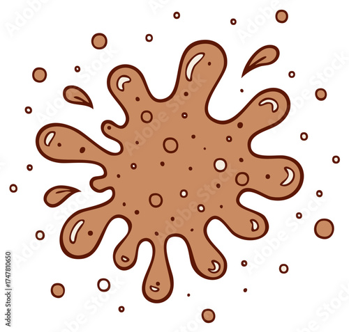 Cartoon Brown Paint Splatter with Dots and Drops Vector