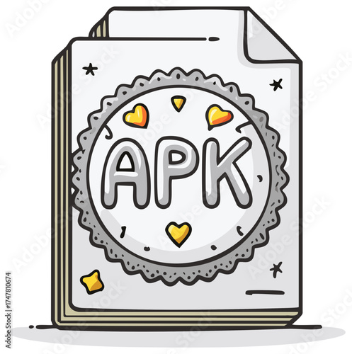 Doodle style stack of papers with APK acronym and hand drawn frame and elements