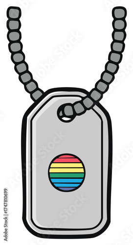 Military Dog Tag with Rainbow Stripes Symbolizing LGBTQ Pride and Identity on a Silver Chain