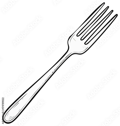 Simple line drawing of a fork isolated on white background