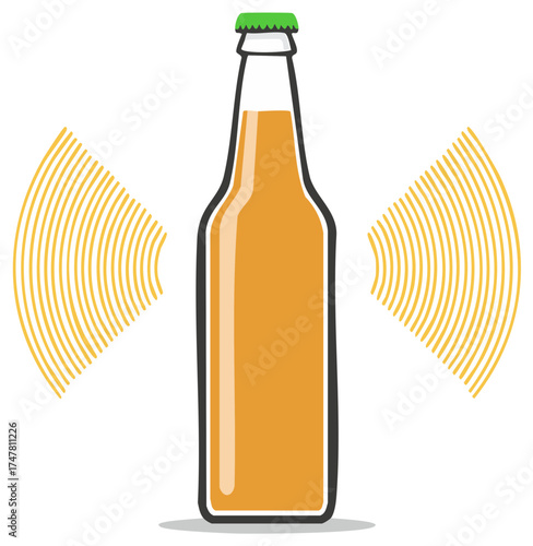 Beer bottle emitting sound waves or a wireless signal vector illustration