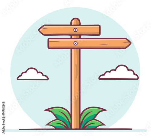Wooden Direction Signpost with Blank Arrows Pointing Different Ways Cartoon Illustration